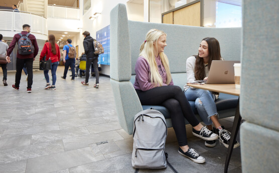 Students working together at the library.