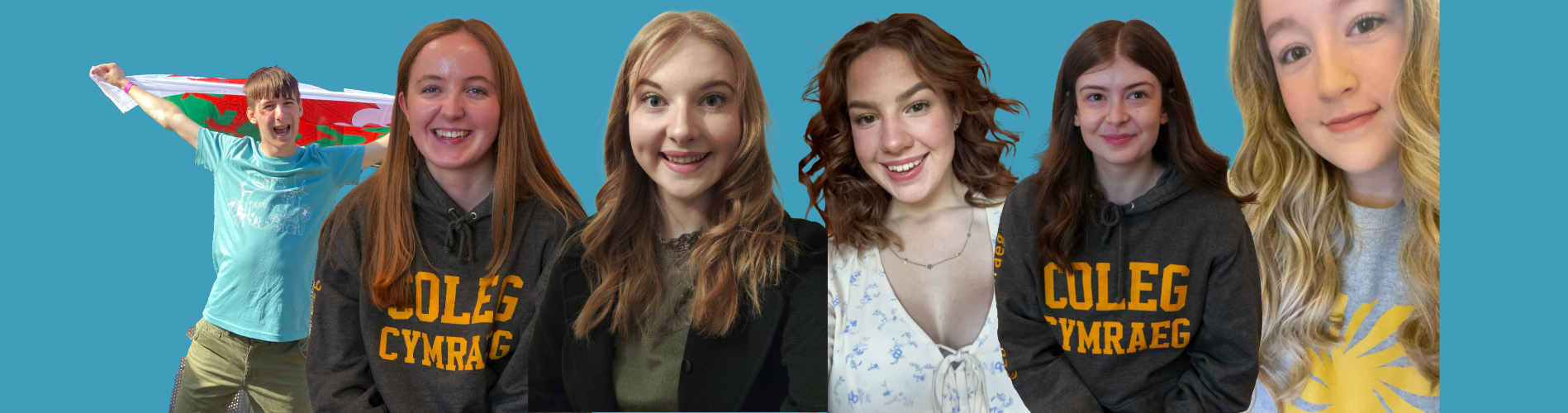 Six Coleg Cymraeg Ambassadors who are studying at Swansea University