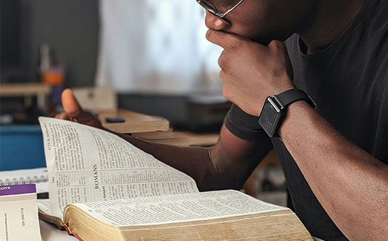 person reading textbook