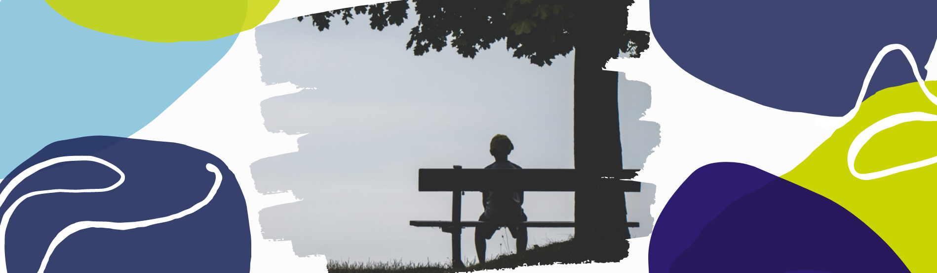 boy on a bench with coloured shapes as a border