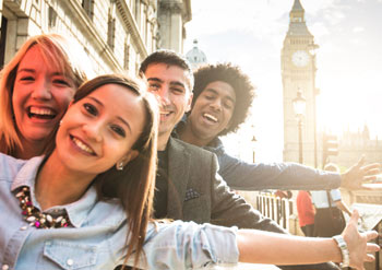 Student outside the Houses of Parliament