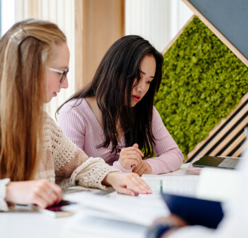 Two girls studying