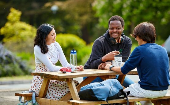 Students socialising on campus. 