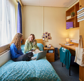 Students socialising in University accommodation. 