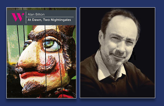 Image of 'At Dawn, Two Nightingales' book cover (left) and image of Alan Bilton (right)