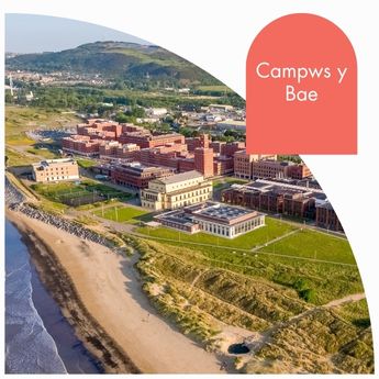 golygfa o'r awyr o gampws y bae