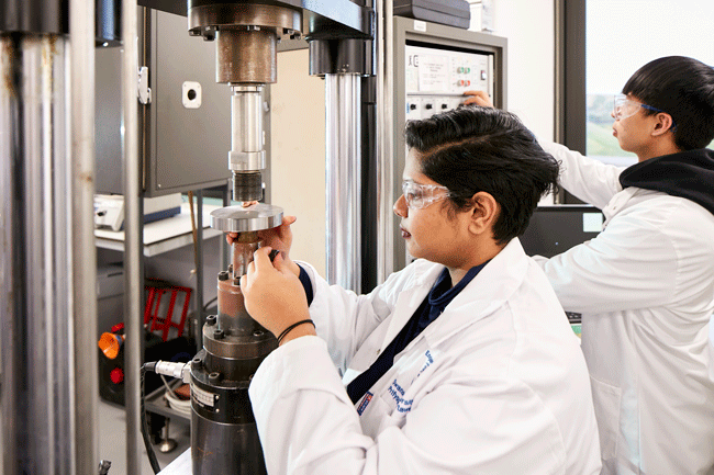 Students in materials research lab