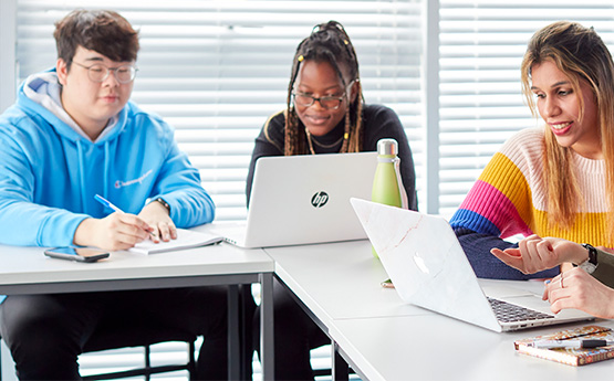 Students working at a table