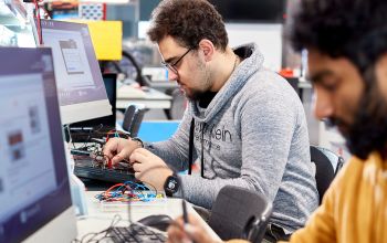 Student in the electrical lab