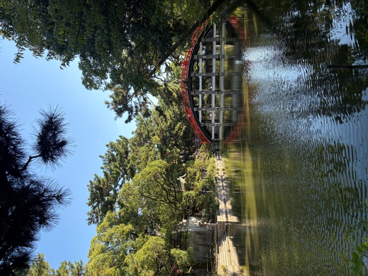Lake and Red Bridge in Tanzania