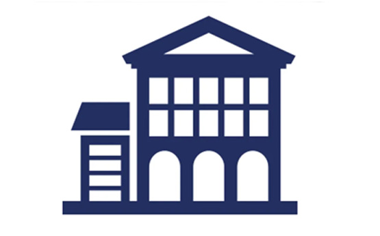 Blue outline of a school building