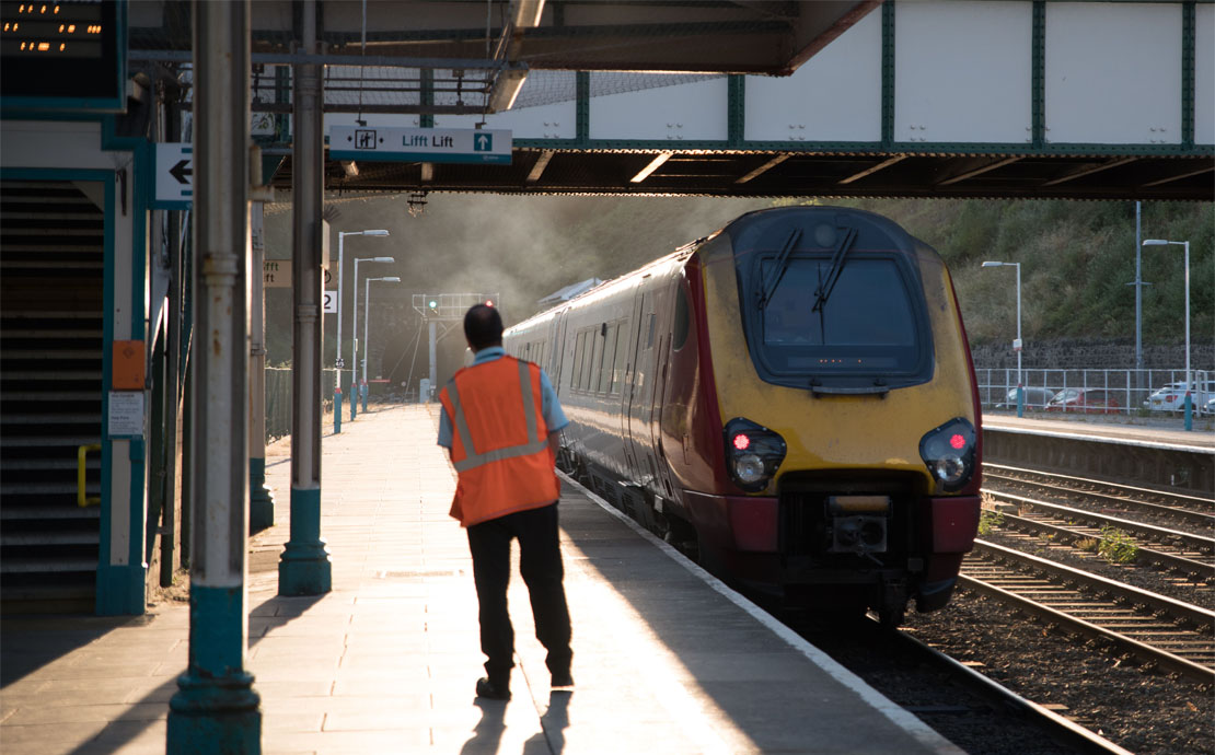 A train in a Welsh station