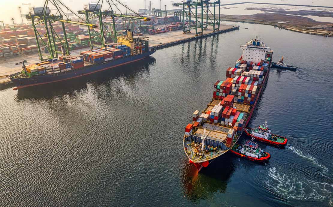 A container ship in a dock