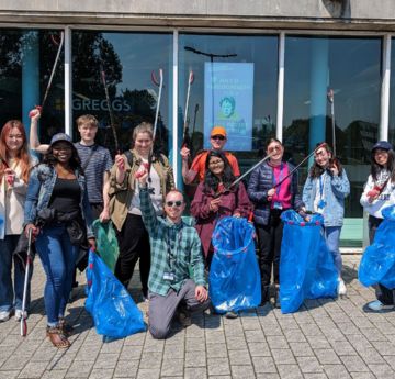 Students about to go litter picking on Singleton Campus 