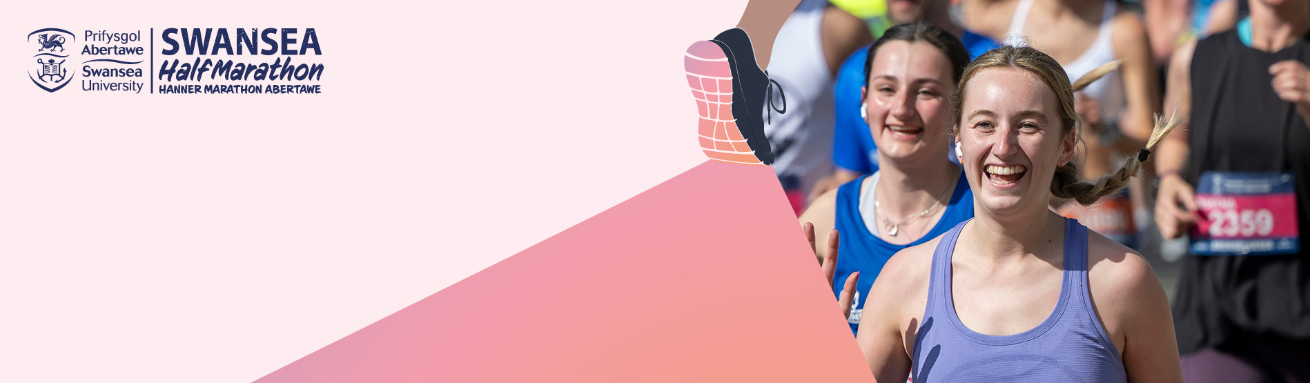 A graphical illustration featuring participants in Swansea Half Marathon. 