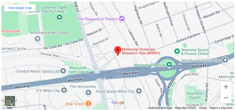 Map showing location of the ATIP closing symposium, at the Molecular Sciences Research Hub, Imperial College London