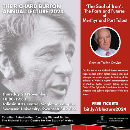 Advert for the 2024 Richard Burton Annual Lecture with Geraint Talfan Davies