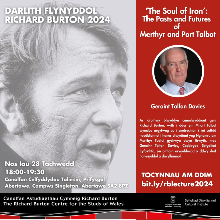 Advert for the 2024 Richard Burton Annual Lecture with Geraint Talfan Davies