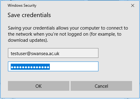 The Save Credentials window.