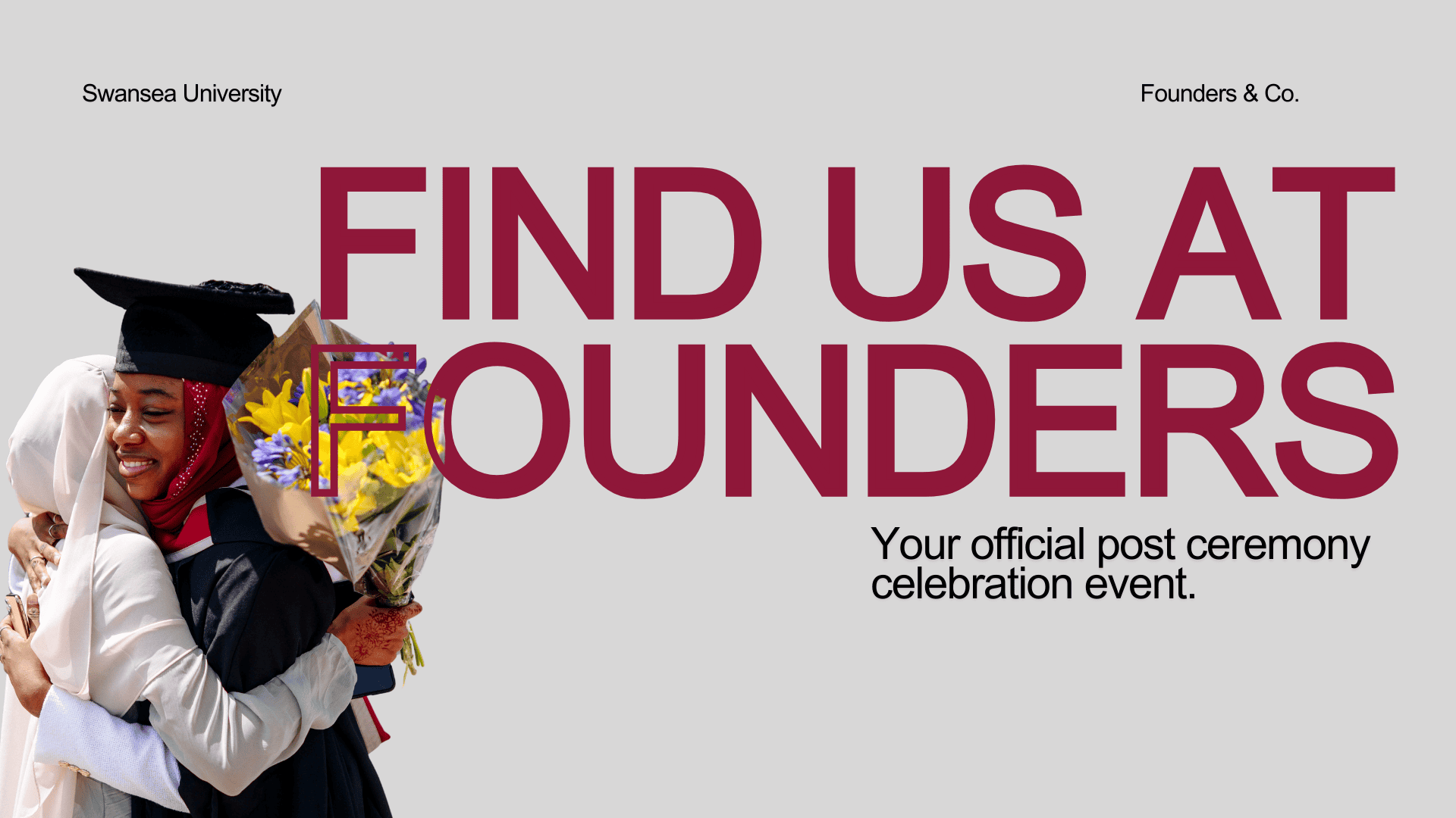 Advertisement for post-ceremony event in Founders and Co