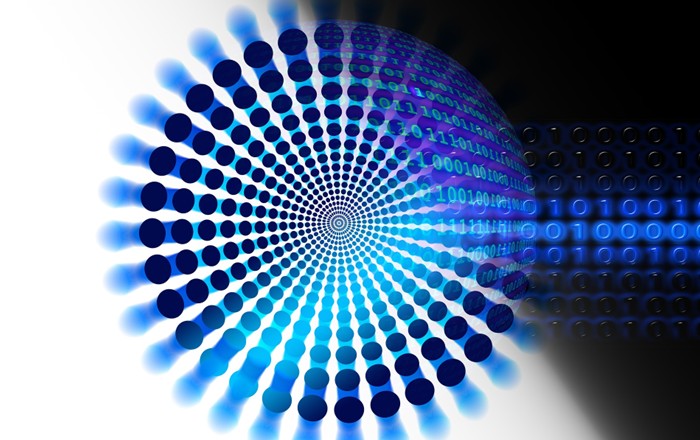 An illustration of blue dots that make up an abstract circle