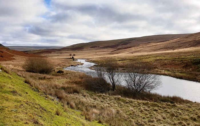 Image shows Claerwen River, Elan Valley. 