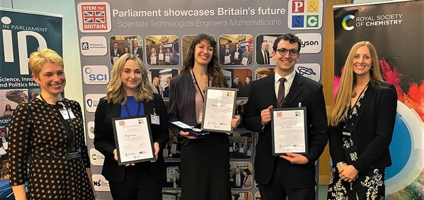 John Hudson, second from right, receives his chemistry award at the STEM for Britain event in Parliament 