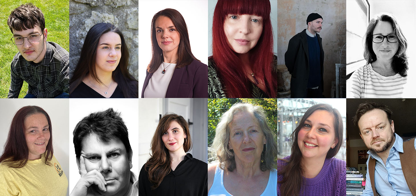 The shortlisted authors. Top row, pictured left to right: Ruairi Bolton, Ruby Burgin, Bethan Charles, JL George, Joshua Jones, Emma Moyle. Bottom row, pictured left to right: Rachel Powell, Matthew G. Rees, Silvia Rose, Satterday Shaw, Emily Vanderploeg, Dan Williams. 