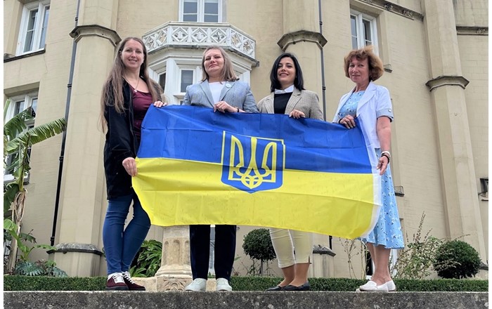 Visiting PMBSNU group at Swansea University: L-R Dr Marharyta Lymar, Dr Olga Yaremchuk, Dr Alina Iovcheva, DSc Olena Mitryasova