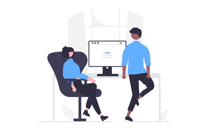 A digital illustration of two people in an office.