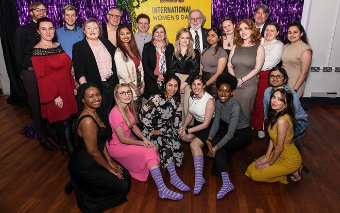 Some of the speakers, guests and the Technocamps team at the event: held annually, it attracted nearly 200 guests to the venue at Swansea’s Patti Pavilion, where they heard from a range of speakers with inspirational stories to tell.