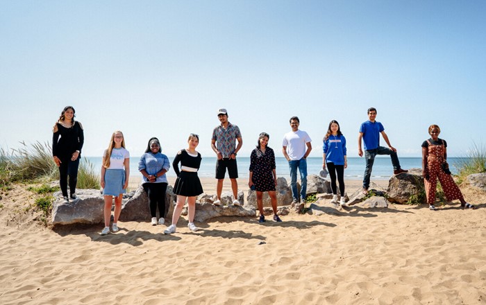 Students at the beach 