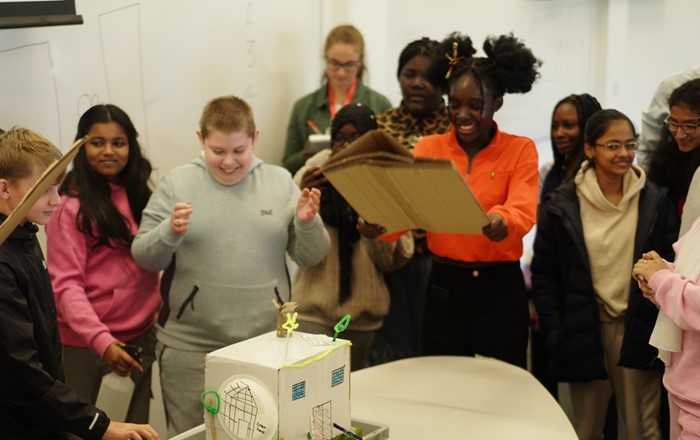 A collage of photos from the Swansea University Discover Engineering Festival. The photos show students enjoying taking part in the workshops delivered on the day.