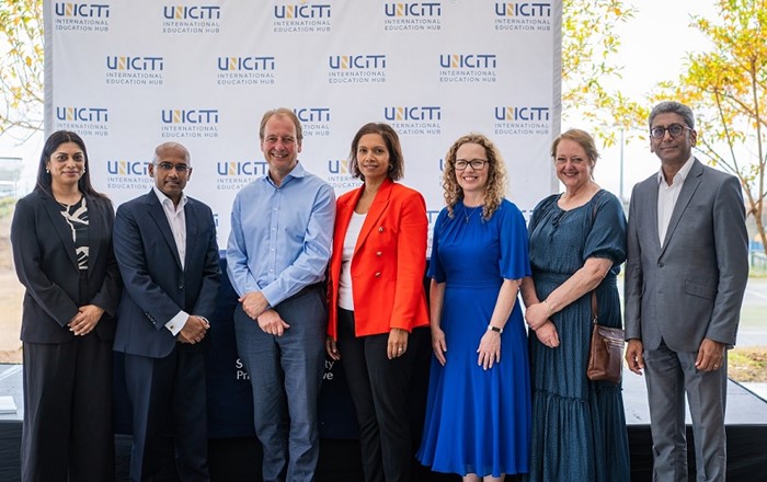 Representatives from Swansea University, Uniciti and the UK High Commission in Mauritius, at the launch of the Swansea University-Uniciti partnership, which is already helping Mauritian nurses to improve their skills 