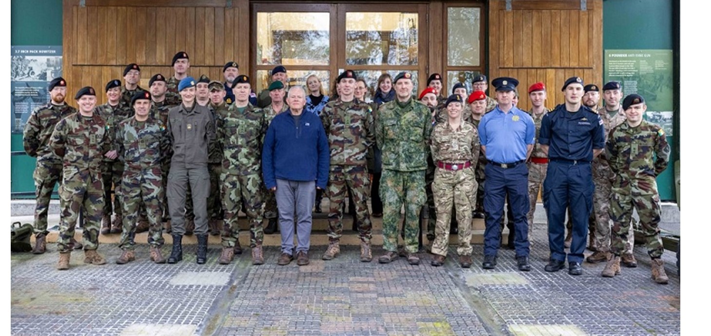 Professor Pollard (centre, blue top) with course participants from the Irish Defence Forces, the Garda and Irish government and cultural institutions, plus the armed forces of the UK, Netherlands, Austria and Germany. 