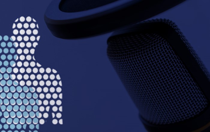 An abstract image of a microphone on a blue background 