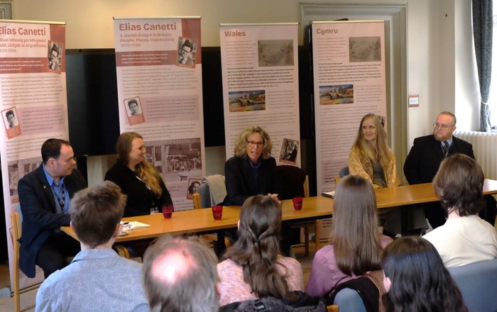 Pictured left to right: Dr Christoph Laucht; Christiane Günther; German Ambassador to the United Kingdom, Susanne Baumann; Honorary Consul for Germany and Switzerland in Wales; Ms Marlies Hoecherl, Professor Richard Thomas. 
