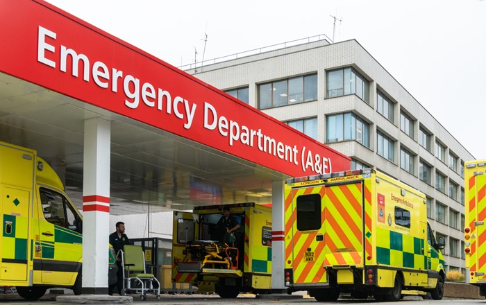 Ambulances outside a hospital A&E department