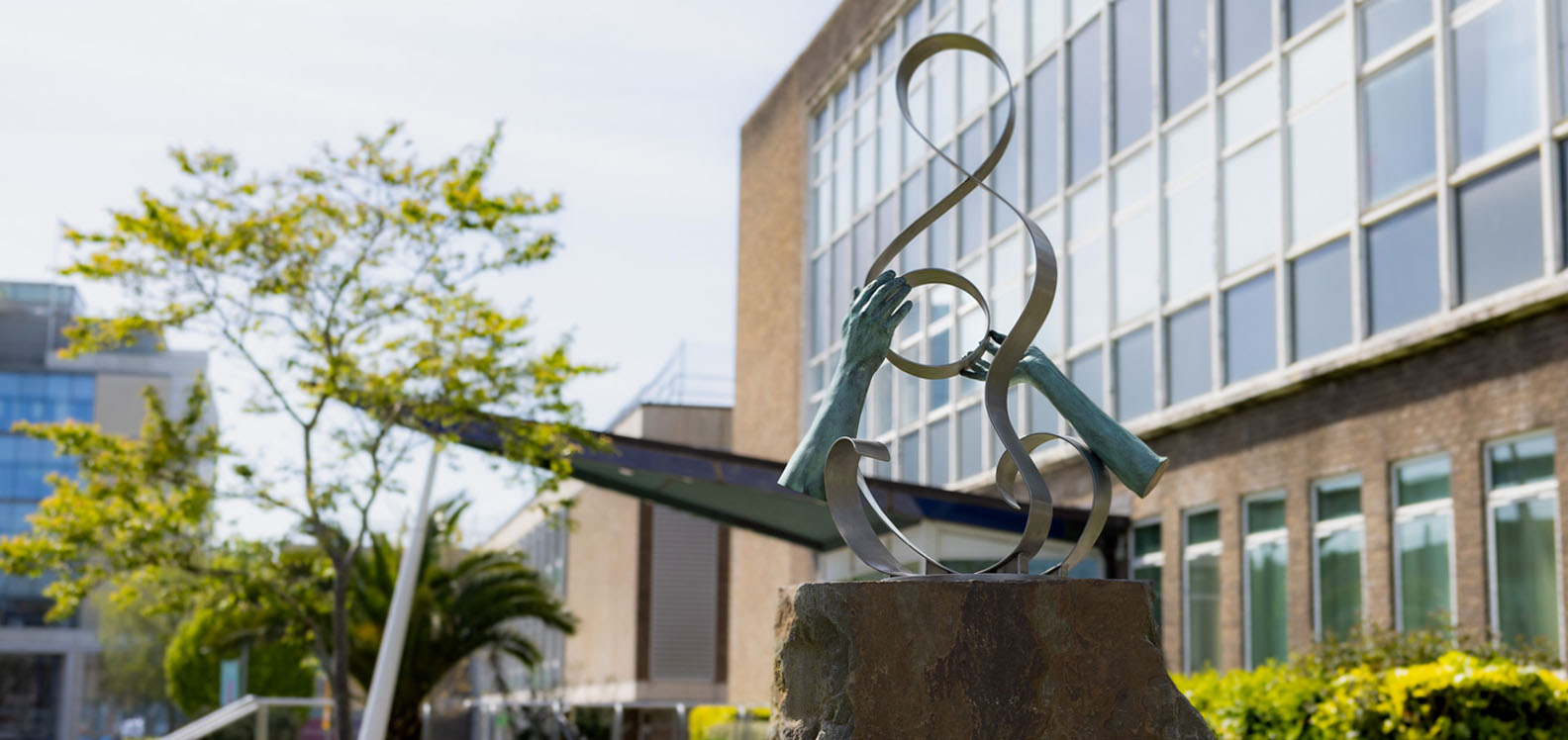 The Body Donor Memorial Project sculpture in situ outside the Grove Building