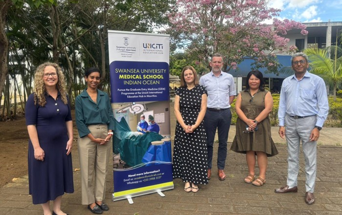 Professor Lisa Wallace, Swansea University, Sanjana Gunasee-Sooben Uniciti, Professor Ffion Williams, Swansea University, Kenneth Mckeegan (Swansea University, Cecilia Wu, Swansea University, Professor Dhanjay Jhurry, Uniciti. 