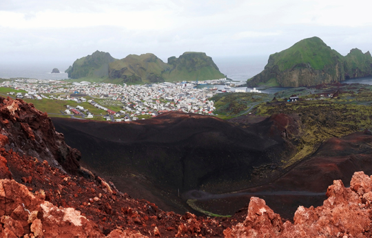 Landscape of the town of Heimaey, Westman Islands - Iceland