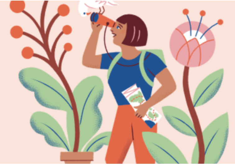 graphic of a woman with binoculars