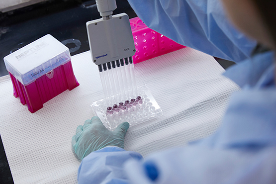 researcher taking samples in a lab