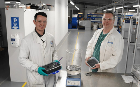 Two researchers posing in Specific IKC with the SIM beads