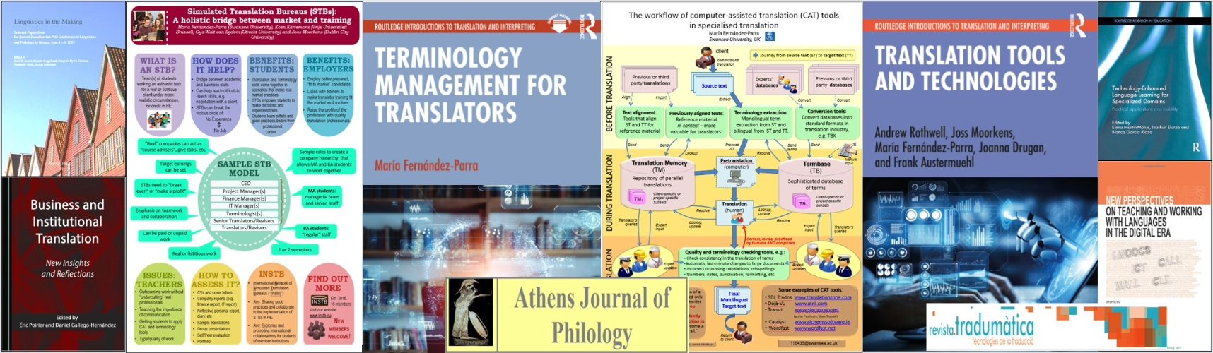 A collage of posters and front pages of publications by Dr Maria Fernandez-Parra.
