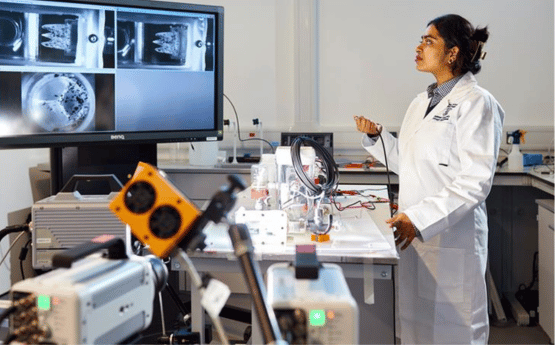 Student looking at imaging in a lab.