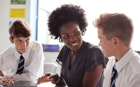 Teacher with students. 