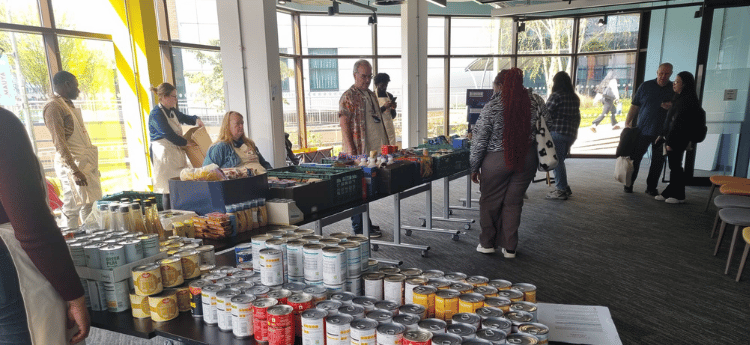 Food items stacked ready for donation at the Community Fridge