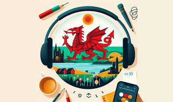 A welsh dragon between a pair of headphones