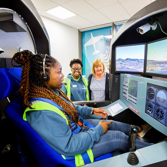 Student sat in aerospace equipment 